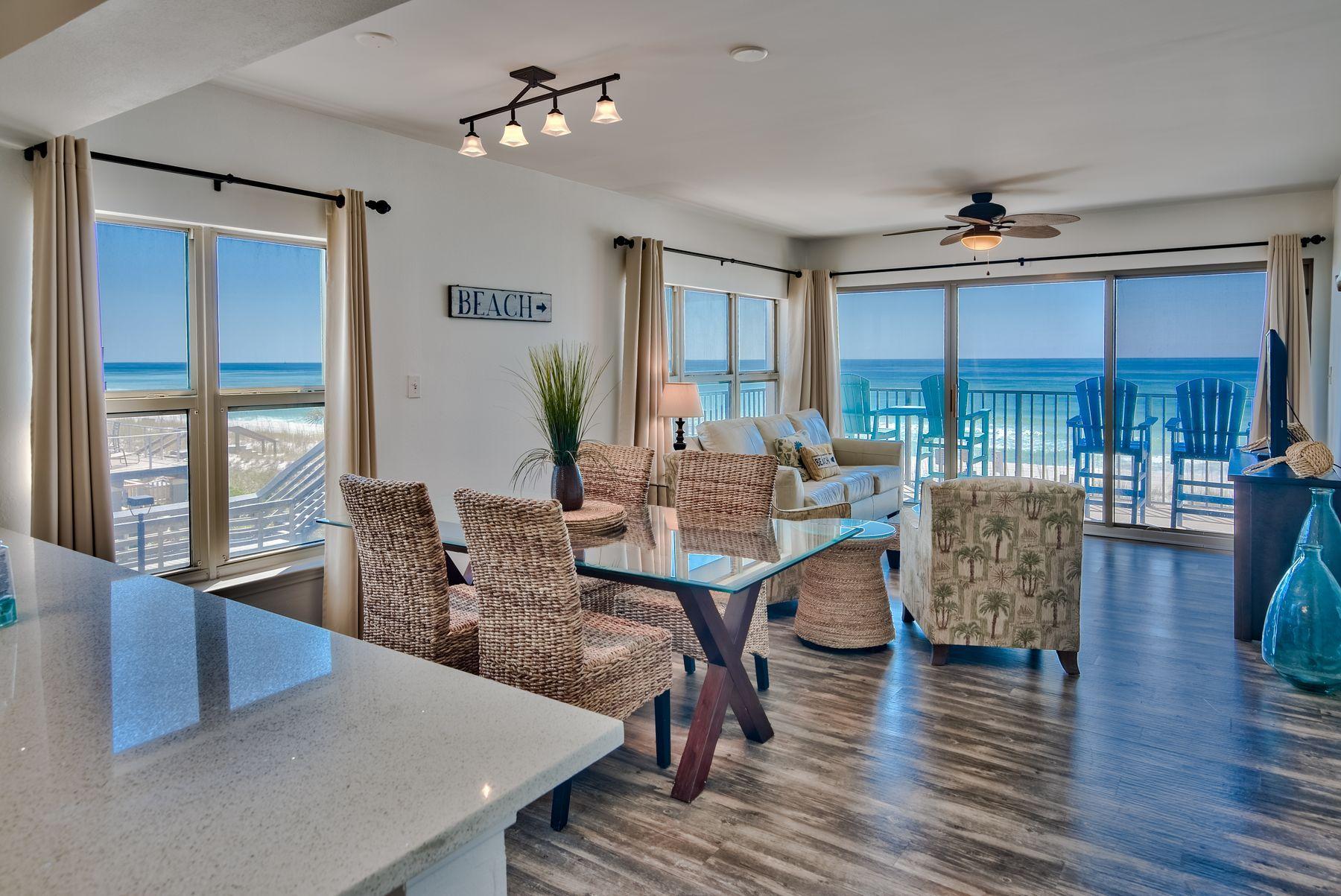 The book ''Blue Mind'' by marine biologist Wallace J. Nichols presents the remarkable positive effects of water on health and well-being. An all-encompassing atmosphere of calm and tranquility can you be yours at this lovely east end unit on the Gulf of Mexico. Even the building's name, Emerald Towers West, evokes luxury and class, and that's exactly what you feel and find in this contemporary, two-bedroom, two-bath, low maintenance condo. A corner, wraparound balcony, abundant windows, master and living room views of the emerald and aquamarine waters gently lapping at the sugar white sand beach are only a few of the highlights. Some people wait a lifetime to realize a beach dream and investment opportunity in a peaceful, immaculate place like this, and others say the time is now.