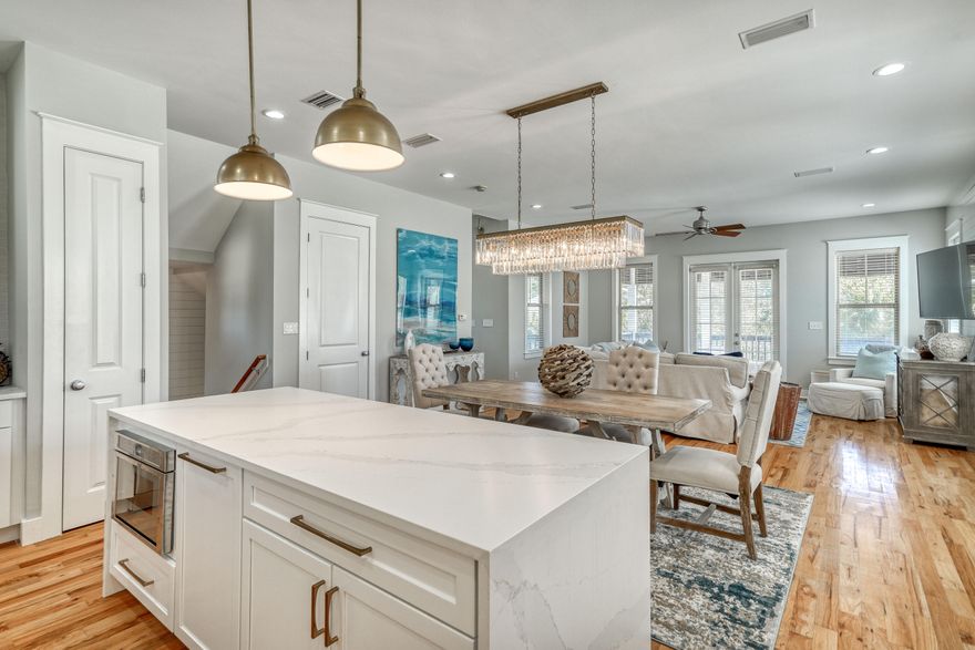 Beautifully updated 4 bed PLUS bunk room home SOUTH of 30A conveying with a GOLF CART and offering room for a private POOL! Thoughtfully designed featuring over 3,000 sq ft under roof and located in the quaint Cottages At Eastern Lake. This custom open concept home just received a new kitchen (new cabinets, Thermador appliances, quartz countertops, lighting, shiplap and hand cut Spanish tile back splash), fresh paint, all new bathrooms (tile, vanities, lighting, mirrors, showers, the works), new art, lighting and the addition of a bunk room sleeping 4. This 3 story residence was designed with space to add an elevator if desired.  Perfect as a vacation rental, 2nd home, or primary residence, close to the beach, south of 30A.  Rental ready, fully furnished and with a golf cart!
