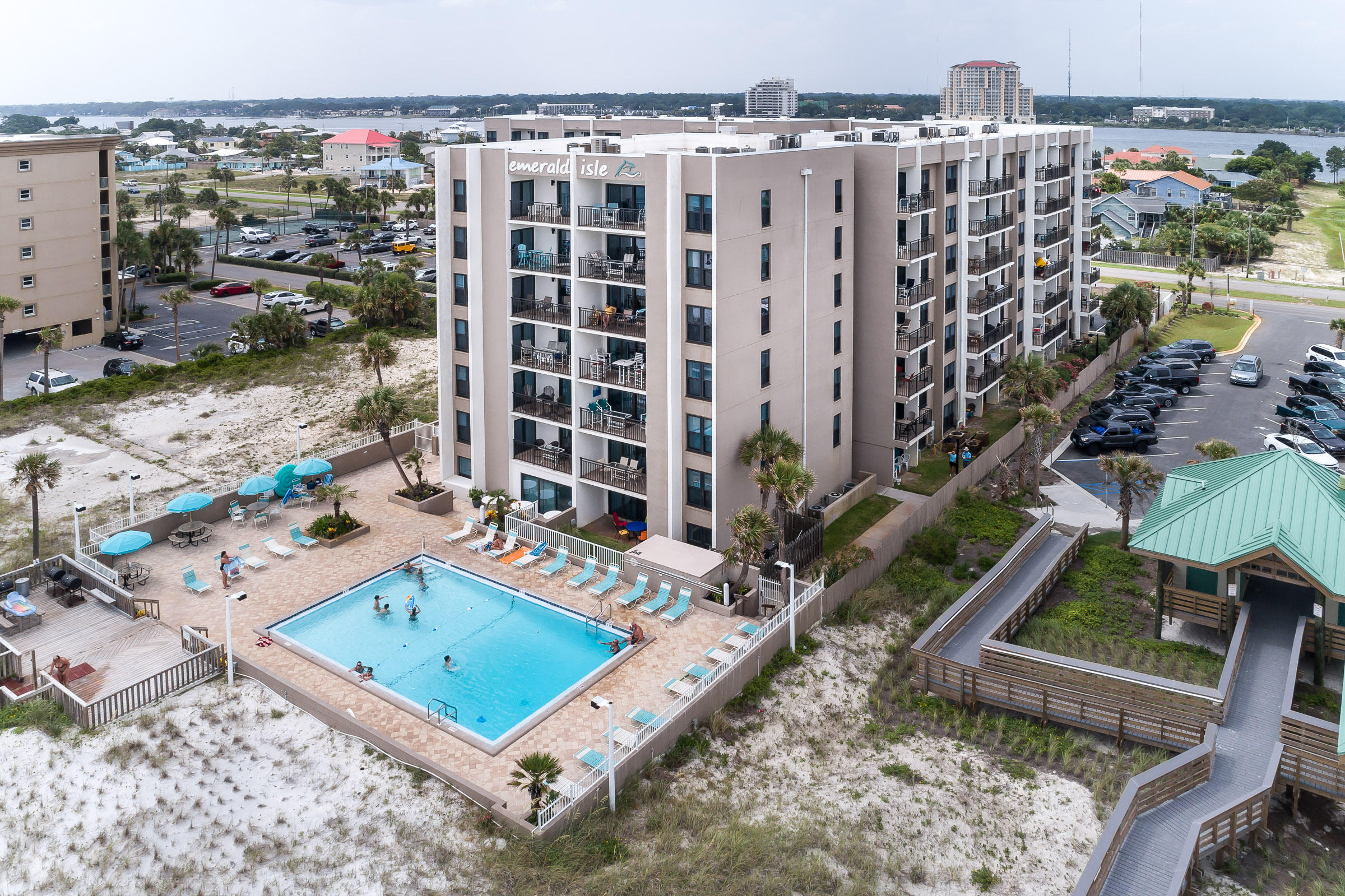 Wonderful opportunity to make this huge condo with fabulous views all your own. It is in great need of a new look. This waterfront condo has not 1 but 2 very large balconies with Gulf and Inter coastal waterway views. Enjoy spreading out and enjoying the views and beach front pool and enjoy the beautiful white sand beach and emerald waters. Lots of storage space in condo plus 5ft x 6ft storage space on ground level and shared storage unit near stairs on same floor.