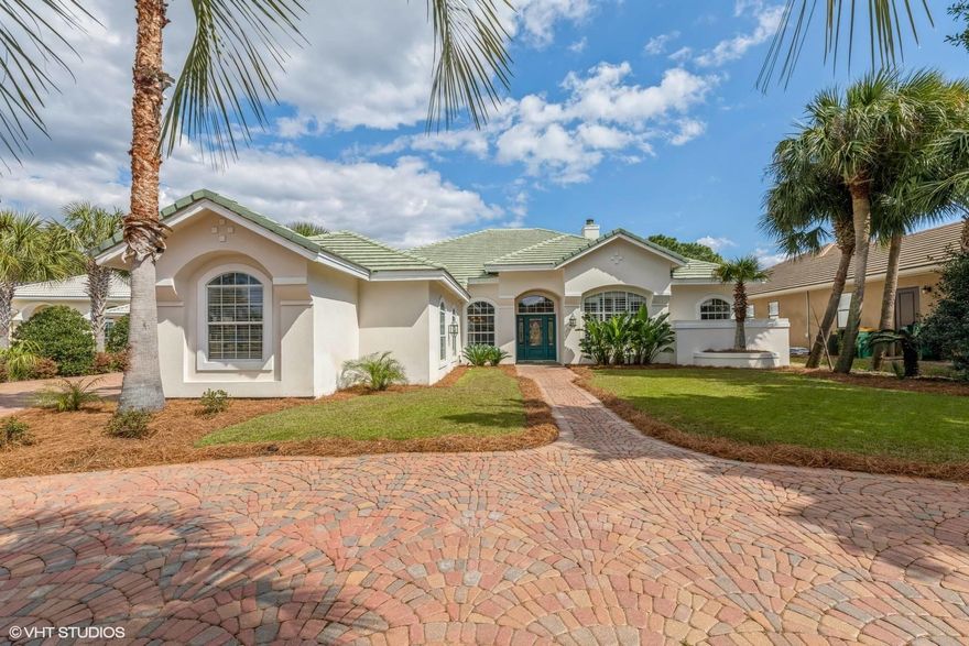 Beautiful custom built home with bay view and on golf course in Emerald Bay Golf Course Community. Home sits on 17th hole and only 75 yards from Choctawhatchee Bay with panoramic bay views from entire back of house including the master BR, guest BR, eat-in and pool area!  And only 7 minutes to the beach!  Enjoy 11 foot ceilings throughout main living areas and entire master suite, which runs full width of home. Plantation shutters, crown molding. Beautiful hardwood floors in main areas, carpet in bedrooms, tile in baths, gorgeous stone flooring in foyer and Florida room.  Granite in  spacious kitchen with island. Frig & DW only 1 yr old. Huge office can be used as 4th bedroom. Emerald Bay is a quiet, gated community bordered by the Choctawhatchee Bay on the north and Hwy 98 on the south.