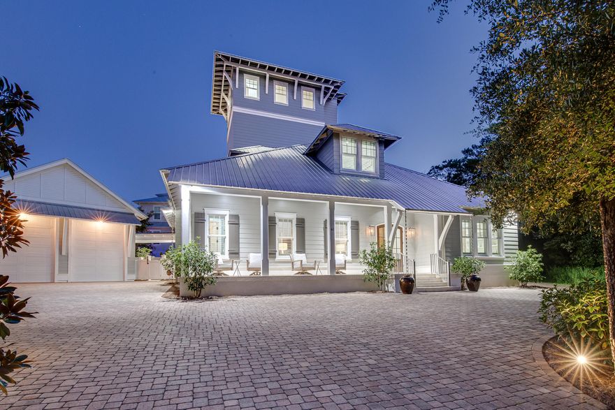 Exquisite home tucked into the trees of Old Seagrove Village on a beautifully landscaped 1/3 acre which offers a private retreat while being a stones throw to the sugar white sand, emerald water, and all of the shops and restaurants we love along 30A. After a day on the beach you can take a dip in the pool before taking the elevator to the 4th floor to enjoy watching the sunset over the gulf. The spacious living area with fireplace has glass doors that collapse creating an indoor/outdoor entertainers paradise. The ground floor had a stunning entry, separate library/office, two guest bedrooms, each with private bath, a laundry room, and half bath. The Master bedroom suite includes two walk-in closets, a master bath with carrera marble, shower, soaking tub, and heated floors.