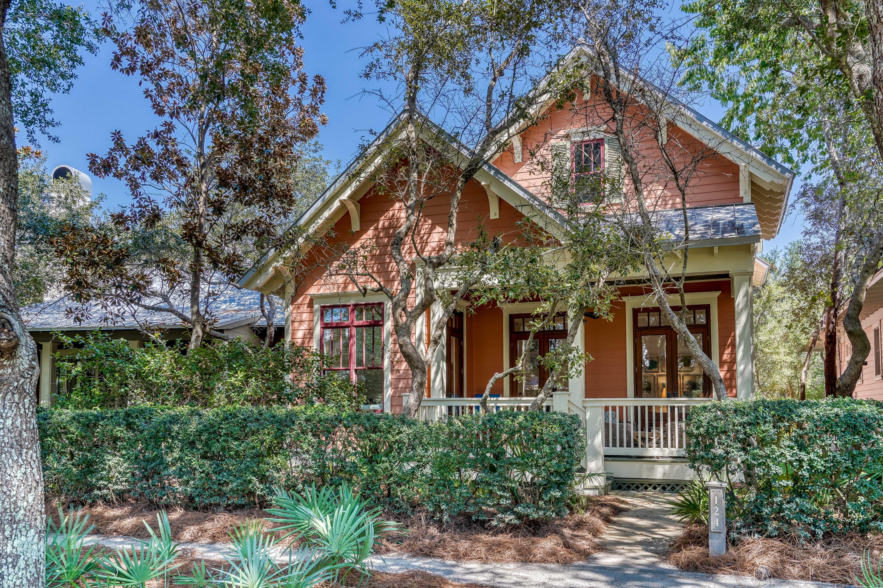 Discover character at every turn in this inviting 3BR/3BR WaterColor cottage nestled in a premier location on Crimson Park in the Rose Garden Mews only three blocks from the beach and the WaterColor Beach Club. Boasting an award-winning design by acclaimed builder Ono Horn, this home has been immaculately cared for and meticulously renovated in keeping with current trends. A neutral coastal color palette is found throughout the spaces which are defined by unique architectural details such as soaring cathedral ceilings with exposed beams, intricate millwork, and custom-designed lighting. Enjoy picturesque park views from the open living and dining areas with rich mahogany floors, a dramatic floor-to-ceiling fireplace, and built-in shelving. The bright kitchen includes gorgeous marble counters, new commercial-grade stainless appliances, and a subway tile backsplash. This home offers dual master suites, one upstairs and one down, both with beautifully appointed bathrooms. A guest bedroom with private bathroom is located on the first level while the second level includes a lounge area plus loft space perfect for children. Lounge on the covered front porch overlooking the park after busy beach days, this gorgeous home exemplifies the relaxed Southern charm of the WaterColor lifestyle.
Located on 499 acres in the renowned South Walton beaches, the WaterColor community offers the charm of small-town life. Exceptional community amenities include six beautiful swimming pools, a recently renovated Gulf front beach club, nature trails, a Boathouse offering kayaking, canoeing and paddle boarding, a fitness center, outstanding tennis facility, Camp WaterColor for kids with lazy river and waterslide, parks, and green spaces. All information contained within this listing, including dimensions/size, is approximate and should be verified by buyer.