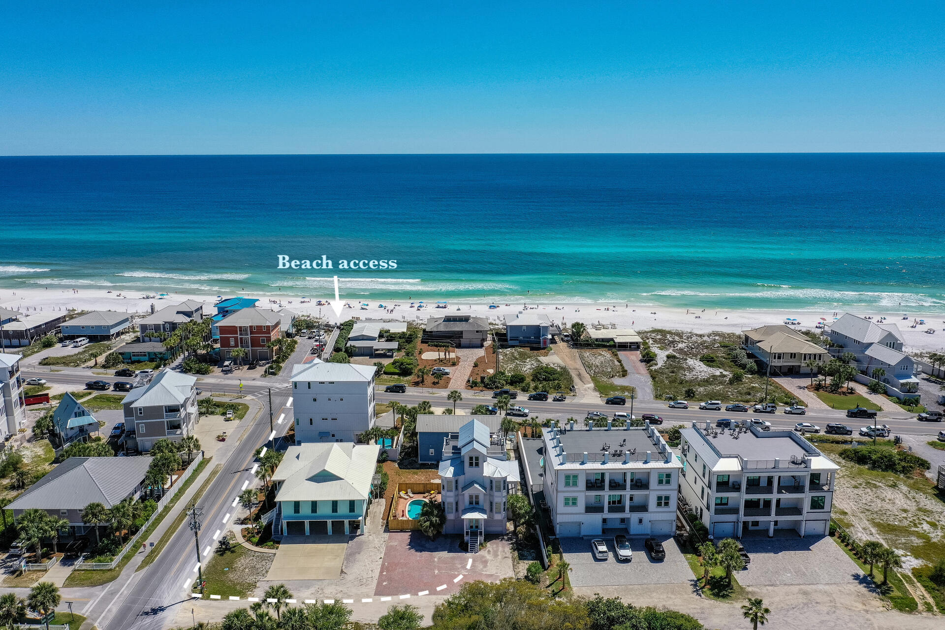This West end 30A FIVE BEDROOM home checks all the boxes! Perfectly situated in Dune Allen, simply stroll across 30a to the worlds most beautiful beaches. Or take in the massive Gulf AND Lake views showcased from the spacious balconies and throughout the inside of this lovely home. This property features timeless Oak hardwood flooring, top of the line stainless kitchen appliances, 5 large rooms, 4 full bathrooms, expansive parking, a private, HEATED pool AND NO HOA! Pride in ownership is an understatement with a long list of improvements: Brand New Roof, TWO custom Queen-over-Queen bunk rooms, new balcony decking , new balcony railings, new pool heater eqmnt, full new paint job inside AND out, pavers & SO much more! Call a local today! This won't last long!