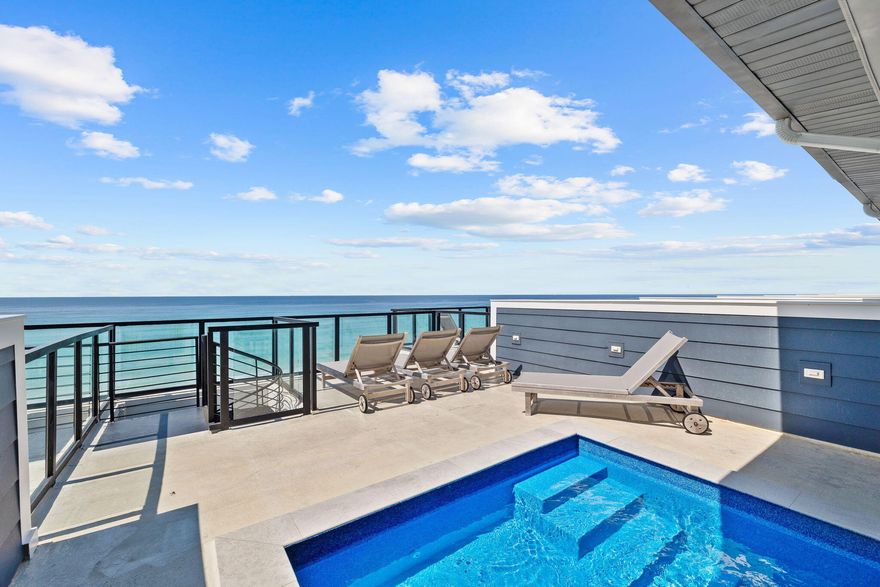 Welcome to Henderson Beach Villas, the crown jewel of Crystal Beach and the area's premier new luxury beachfront development. Perched high above the shoreline, this extraordinary four-level residence offers panoramic, unobstructed views of the emerald-green Gulf waters and sugar-white sands from nearly every room.Expertly designed by the renowned Duce & Co., the home exudes sophistication with curated fixtures, custom finishes, and upscale surfaces throughout. Thoughtfully laid out for both comfort and entertaining, the villa features expansive indoor and outdoor living spaces, including an oversized covered patio, rooftop deck with private pool, home theater, and chef's kitchen.As you step inside, soaring ceilings and floor-to-ceiling glass draw your eyes to the horizon. The open-concept great room seamlessly blends luxury and livability, anchored by a state-of-the-art kitchen complete with high-end appliances, designer cabinetry, quartz countertops, and a stunning tile backsplash. Slide open the glass doors to your private covered patio on the first levelperfect for shaded lounging with the sound of waves as your backdrop. This floor also includes a guest suite with en-suite bath and a convenient powder room.

The second level offers a tranquil retreat with a junior primary suite featuring a private balcony and breathtaking Gulf views. The spa-inspired en-suite bath includes a dual vanity, soaking tub, and walk-in shower. Three additional guest suites, each with generous closet space and private bathrooms, along with the first of two laundry rooms, complete this level.

On the third floor, the primary suite is the pinnacle of luxury, with floor-to-ceiling Gulf views and direct balcony access. The elegant en-suite bathroom features a dual vanity and an expansive walk-in shower. Down the hall, a private home theater offers a cozy escape with tiered recliner seating, a gaming table, and a large flat-screen TVideal for movie nights or rainy-day entertainment. Another guest suite, bathroom, and laundry room are also located here.

The show-stopping rooftop level is an entertainer's dream, offering a spacious deck with panoramic views, a covered lounge area with TV, and a private rooftop pool overlooking the Gulfperfect for sunset cocktails and relaxed evenings under the stars.

Henderson Beach Villas is an exclusive 10-unit, gated community offering private beach access, a dedicated walkover, and reserved parking. Whether you're seeking a luxurious primary residence, vacation home, or high-performing investment, this exceptional beachfront villa is an opportunity not to be missed.