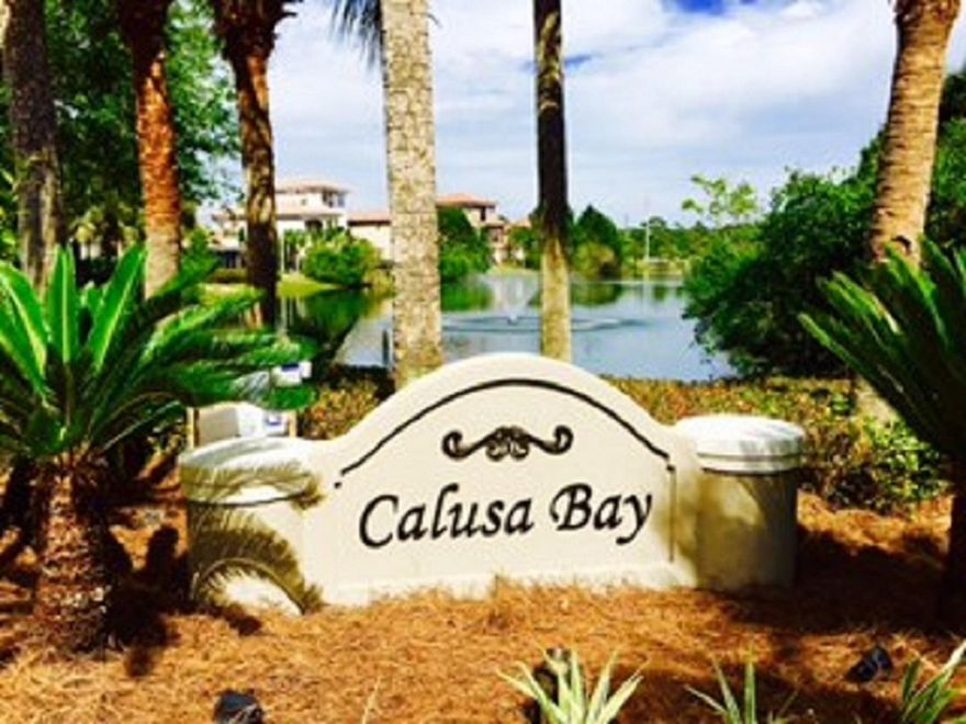 Hidden GATED COMMUNITY with best priced It is one of only two LOTS currently available in popular CALUSA BAY!Community POOL WITH AMENITIES CENTER, TWO LAKES north lake for catch and release fishing.Quick access to all the amenities of the Commons! $770 a year for HOA!Many plans will fit this lot so bring your favorite plan and builder and start building now!! Single Story or more minimum 1200 sq ft. current smallest 1297 sq ft and can build up in 3 stories!