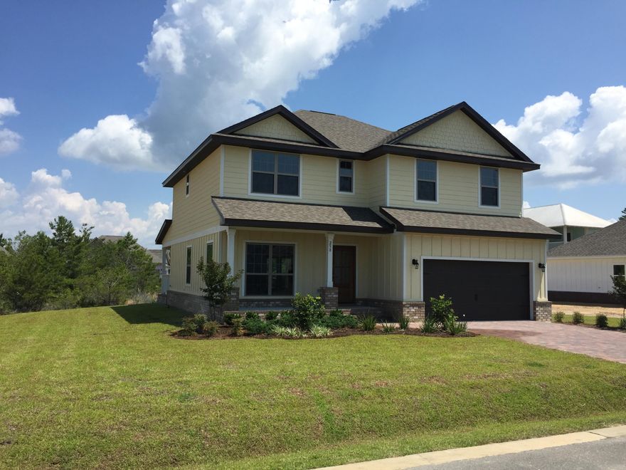 New construction home, complete and ready for its first owner!! This home is 4 Bedrooms, 3.5 Bathrooms, has 2 large living areas, a 2 car garage, and is less than a mile from the white sandy beaches of 30A!!! All that at a great price. The home has beautiful white cabinetry, wood floors, a downstairs Master Bedroom with 2 closets. The community pool is simply awesome! Also the home is located at the far end of the dead end street, so it is quiet and traffic free. This home includes an irrigation system, brick paver driveway, and hurricane shutters! Call to check out this home today and ask about the seller incentives and builder warranty!