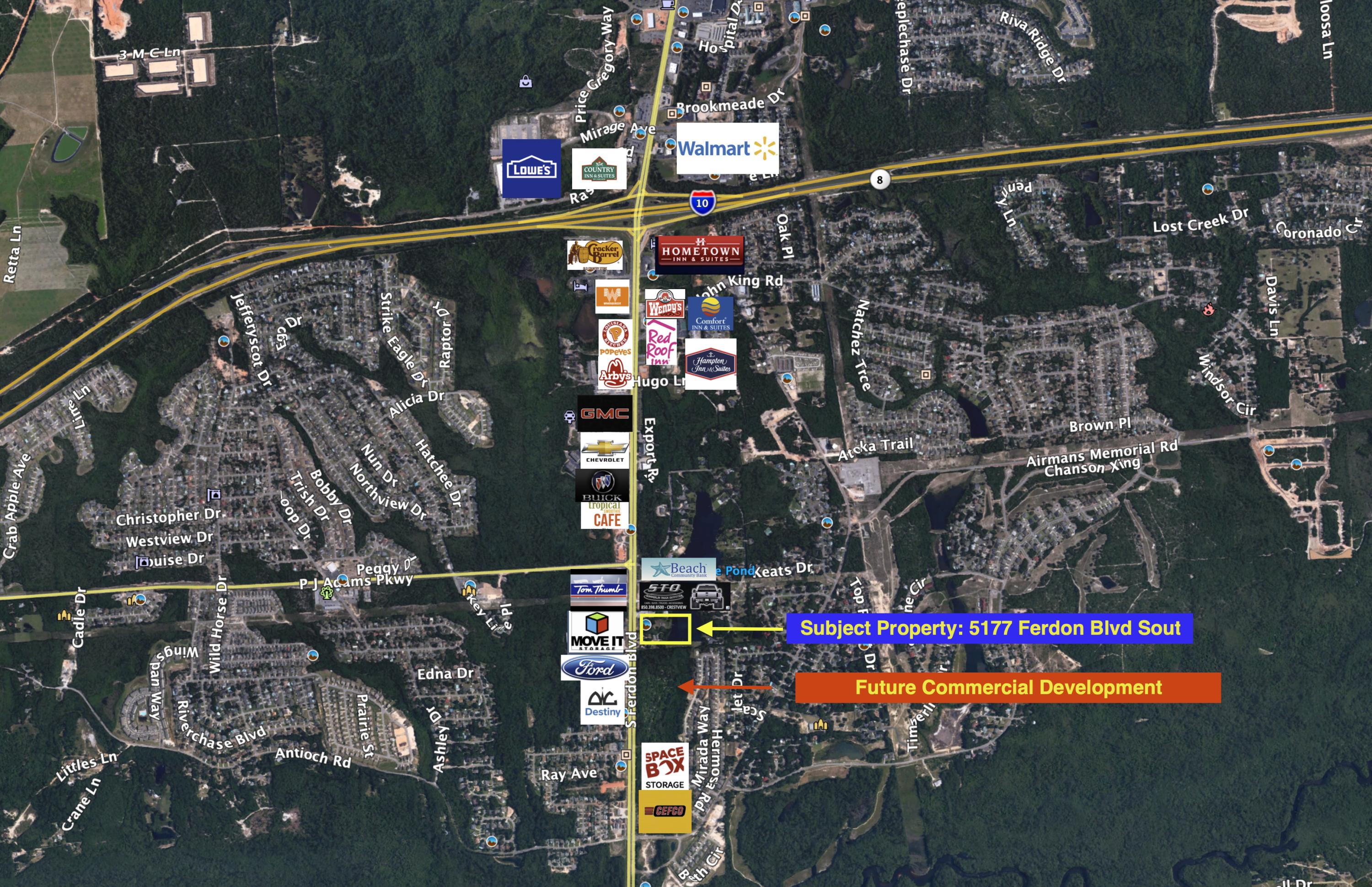 Subject property offers 135 linear feet of hwy frontage on the main traffic artery (SR-85 / Ferdon Blvd S) heading into Crestview, FL with a traffic count of 50,000 cars a day, and is centrally located within Okaloosa County's largest residential hubs of Southeastern Crestview.
