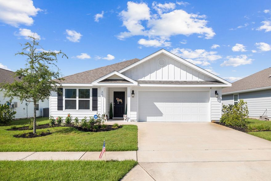 Welcome to Mill Cottages at Hammock Bay, where quality construction, thoughtful design, and resort-style amenities come together in one of Freeport's most desirable neighborhoods.Built in 2021 and beautifully maintained, this one-story home offers all the benefits of recent construction without the stress of starting from scratch. Inside, the open-concept layout features a spacious living and dining area that flows seamlessly into a beautifully appointed kitchen featuring shaker-style cabinetry, a spacious pantry, Whirlpool appliances, and a central island perfect for casual gatherings. Durable luxury vinyl plank flooring runs throughout the main living spaces, while large windows invite in natural light and offer views of the private backyard.The split floor plan provides a sense of space and privacy, with the primary suite tucked quietly at the rear of the home. There you'll find a generous walk-in closet and a serene ensuite bath with a soaking tub and separate shower. Two generously sized additional bedrooms and a shared full bath, a dedicated laundry room, and an expansive 2-car garage round out the home's flexible layout. Step outside to discover a covered back patio and a fully fenced backyard with plenty of room to relax, entertain, or even add a pool.
Located in the highly desirable Mill Cottages neighborhood, this home enjoys easy access to Hammock Bay's incredible amenities. Residents can take advantage of two zero-entry resort-style pools, a lap pool, a 10,000 square foot clubhouse, and a fully equipped fitness center. Outdoor recreation abounds with tennis, pickleball, and basketball courts, plus miles of scenic sidewalks and nature trails for walking, biking, and exploring. There's also a playground, movie theater, rentable event spaces, an on-site HOA team, and security staff helping maintain the friendly, well-kept atmosphere throughout the community.
The beautiful Bay Club, perched along the shores of Choctawhatchee Bay, offers some of the area's most breathtaking water views from a screened in back porch and a 500ft dock. The Windmills Town Center provides a gathering place for events, food trucks, and casual dining, while the nearby Freeport Sports Complex adds even more opportunities for recreation. Residents also enjoy close proximity to award-winning Freeport public schools, with the new Freeport Middle School freshly constructed within the community.
All of this is located just a short drive from 30A, Destin, and the world-famous white sand beaches of the Emerald Coast, making Hammock Bay a true gem for those seeking both convenience and community. From its welcoming spirit to a calendar full of events, the neighborhood shines year-round, with holiday celebrations (especially Halloween!) that bring neighbors together and make it feel like home in every season. The sellers recently and unexpectedly relocated to Michigan, making this a wonderful opportunity to settle into a well-maintained home in one of Freeport's most vibrant neighborhoods.
