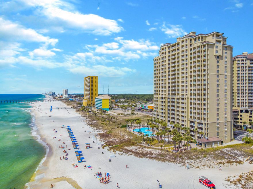 18th FLOOR END UNIT WITH SUNSET VIEWS!  Come experience the beautiful beaches and Emerald Green water of Panama City Beach!  Sold Fully furnished and Rental Ready! Sleeps 8! 2019 Rental history $48,317, See Docs for 2021 Rental Projections of $55,370 with 10% Management fee.  Nautical decor that vacationers love! Oversized, Lagoon-style pool and hot tub, Seasonal Tiki Bar, plenty of parking with walkover, Fitness Center. Centrally located near the area's best restaurants and activities like Shipwreck Island Water Park, Pier Park, St. Andrews State Park, Marinas, Golf and Mini Golf, Go Carts, Shopping and only 1/2 to the County Pier.  This complex is VA loan approved!  One of the owners is a licensed Realtor.  Room dimensions are approximate and should be verified by Buyer or buyers agent.