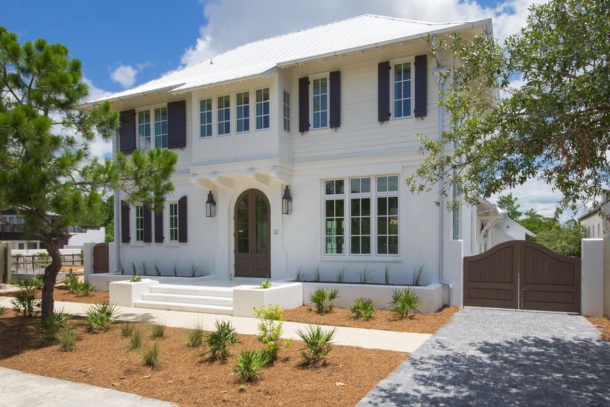 Built in 2017! This is the newest home available for sale in all of Rosemary Beach. PRICED TO SALE! The collaboration of beautiful architecture and exceptional construction has delivered this amazing courtyard style home. As you step inside the Mahogany door and onto the polished concrete floor that runs throughout the first level, you will know you are in a beautiful and unique home. The open floor plan flows graciously from the great room to dining room into the gourmet kitchen. Carrera Marble counter tops, wonderful custom cabinetry and Thermador appliances make up the kitchen. The double oven with six burner gas grill and griddle are sure to impress. Past the kitchen you will find a large laundry room, an additional bedroom with en suite bath and the incredible Master Suite