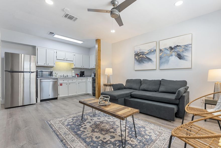 Fully furnished 1BR, 1BA condo on Okaloosa Island! Includes 1 covered parking space and additional guest parking, community laundry, BBQ grill, picnic area & cozy fire pit. Just a quick stroll to Blue Dolphin Beachwalk Access #1, perfect for beach lovers!