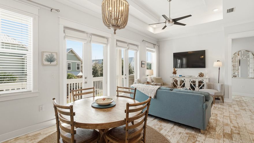 Welcome to 197 Milestone Drive Unit C, Watersound, FL, a meticulously maintained 1,293 sq. ft. property offering an exceptional 30A lifestyle. This fully furnished 2-bedroom, 2-bathroom residence is perfectly situated, backing up to a serene state park and capturing abundant natural light through large windows and French doors. Enjoy the morning sunshine on your porch or take advantage of the community's two pools, and pet-friendly environment. The home features white-washed hardwood floors, 10ft ceilings, and two large owner's closets plus a garage closet. Located near pristine beaches, The Big Chill, and local restaurants, this property is ideal for vacationers and short-term rentals, comfortably sleeping six. Experience the best of coastal living in a great location.