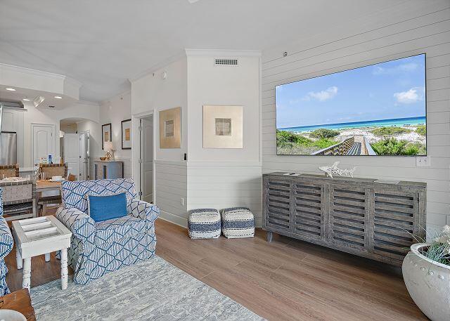 Step into coastal elegance at Adagio E103, a rare ground-floor Gulf-front residence in one of 30A's most sought-after luxury communities with $80K plus occured and on the books for 2025! This meticulously maintained 3-bedroom, 3-bath condo offers easy access and views of the pool AND is just steps from the sugar-white sands of The Gulf in Blue Mountain Beach. Inside, you'll find an open-concept layout with upscale finishes throughout, including luxury vinyl plank flooring, quartz countertops, and stainless steel appliances. The spacious master suite is complete with a Tempur-Pedic mattress and features balcony access, a spa-inspired ensuite bath with a soaking tub, double vanities, plus a separate shower decorated with magnificent tile. The entire condo was renovated last year from top to bottom which includes the kitchen, bathrooms, floors, tile, shiplap, all new furnishings, and a custom bunk room with individual TV's and charging stations- there is nothing left for the next owner to do! Enjoy outdoor living on your expansive patio - perfect for morning coffee or sunset cocktails. Adagio's resort-style amenities include a spectacular infinity-edge Gulf-front pool, a second 8,000-square-foot waterfall pool, hot tub, fitness center, and grilling areas, all in a gated, secure community. Whether you're seeking a primary residence, vacation retreat, or high-performing investment property, Adagio E103 offers the ultimate blend of luxury, location, and lifestyle.