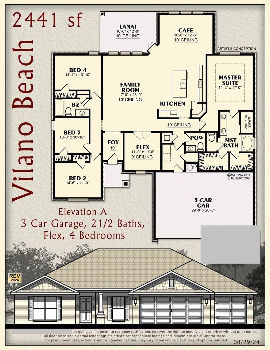 This Plan Features: 2 x 6 Exterior Construction, 3 CAR GARAGE, 4BR/3BA & Flex Rm, & Breakfast Cafe * 10 Ft Ceilings & Laminate Wood Plank Flooring in Main Living Areas * Granite Countertops Kitchen & Baths * Tile Flooring in all Baths* Kitchen: Granite Island, Stainless Steel Appliances & Walk In Pantry * Soft Close Cabinetry * Main Suite w/ Trey Ceiling & Main Bath with Builders Signature Zero Entry Walk in Tile shower w/ 2 Shower Heads, Separate Soaking Tub, Double Vanities & Large Walk-in Closets * Ceiling Fans All Bedrooms, Family Rm & Rear Covered Lanai * Irrigation & more.