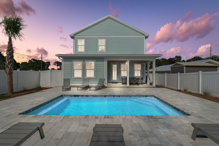 Here you can have the best of both worlds: Private pool AND close to beach access!Whether you want to stay in and swim or venture out to salt and sand, 7403 Sunset has you covered!HIGHLIGHTS:--Fully furnished and ready to rent!--Master suite downstairs--4 spacious bedrooms (2 with en suites)--4 full + 1 half bath--Split living/dining areas with lots of possibilities--Great flow from kitchen to dining to living area--Coffee bar area--Laundry room downstairs--Bonus room upstairs for lounging, play, or bunks--Private heated pool with large decking--Covered back porch--Single-car garage (would make a great game room!)--Driveway parking for 3 + golf cart space