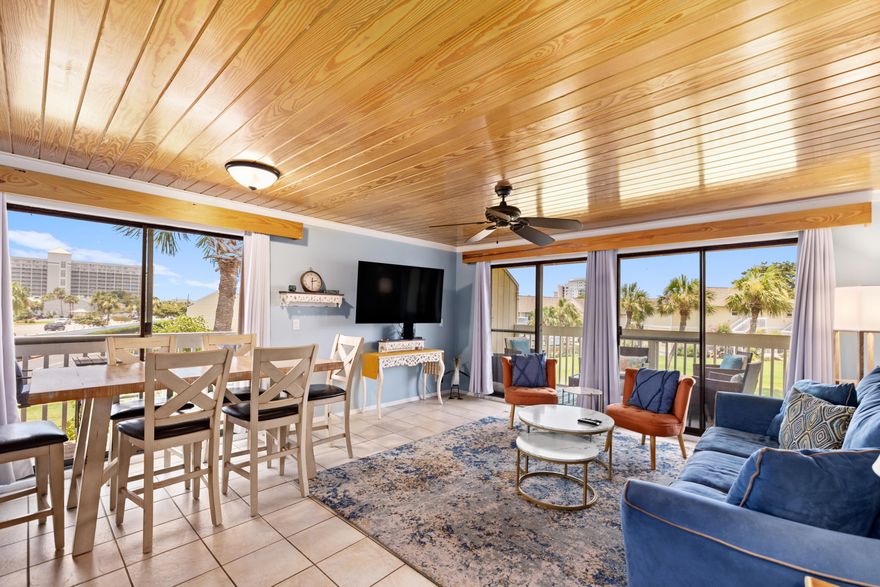 Discover this elegantly appointed second-floor, 2-bedroom, 2-bathroom end-unit condo in the highly sought after Sandpiper Cove community. Thoughtfully updated in 2022, the kitchen showcases premium granite countertops and stainless steel appliances within an inviting layout that flows effortlessly into the dining and living spaces.This distinctive end-unit features dual sliding doors that flood the interior with natural light, complemented by sophisticated tile flooring throughout and designer wood ceilings that elevate the contemporary aesthetic.Step onto your private balcony to savor picturesque views of the meticulously maintained resort grounds. The thoughtful floor plan includes a primary bedroom with king-size bed and ensuite bath, a second bedroom with queen-size bed, and a comfortable sleeper sofa in the living areacomfortably hosting up to six guests. Offered fully furnished, this turnkey property presents an immediate opportunity for personal enjoyment or rental income.
Sandpiper Cove's exceptional 43-acre gated community delivers an unparalleled amenity package: 1,100 feet of private beach access, five swimming pools, with two seasonally heated, three hot tubs, three tennis courts, eight pickleball courts, a 9-hole par-3 golf course, marina facilities, convenient BBQ areas, a beachside bar and grill, and the renowned Louisiana Lagniappe restaurant on premises.
Perfectly positioned on Holiday Isle, you'll enjoy proximity to Destin's finest dining, shopping, and entertainment destinations. Whether you're seeking an investment property, vacation retreat, or permanent residence, this remarkable condo merits your immediate attention. Don't miss this one, arrange your private viewing today.