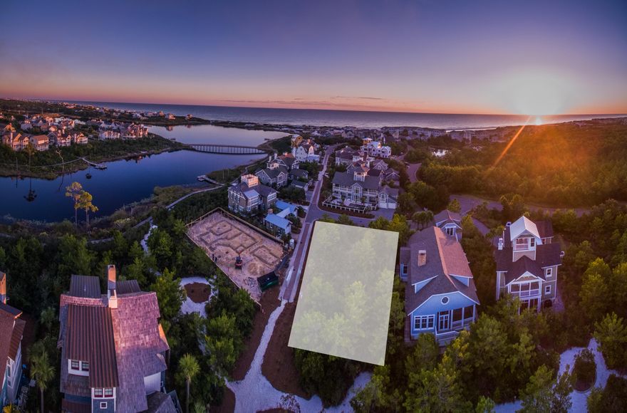 Purchase price includes DRB Approved Plans!! Large corner park homesite that sits just one lot off of Camp Creek Lake in the Bridges section of WaterSound Beach. For those to whom a more quaint, intimate feel is important, this lot is for you. This premier lot has a pedestrian walkway to the south east providing for an open and ample feel with what will surely be impressive lake and gulf views from the upper floors. With a footprint large enough to accommodate a 3300 square foot home with a tower, the opportunity to construct an amazing WaterSound Beach home abound on this sensational lot.