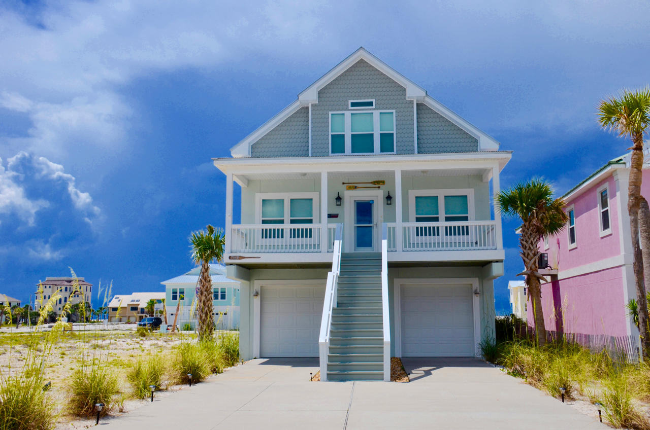 GREAT WATER VIEWS w/EASY BEACH ACCESS! Built to the newest standards in 2013, this home is on concrete pilings. Fully Furnished home features Bamboo flooring & ceiling fans throughout. Upgrades in the Kitchen include granite counter tops,cabinets & stainless steel appliances. Upgraded bathrooms w/granite counters, tiled floors & upgraded cabinets.Master Bath with custom barn door, separate shower & garden tub.Exterior features include a large covered front porch with Sound Views, back deck with Gulf views, Hurricane shutters & outdoor shower. Oversized garage has parking for 3 cars & plenty of storage and interior access from the garage. Navarre Beach is one of the last places with the Old Florida feel with crowd free beaches, Sugar White sands, Emerald Green waters & more!