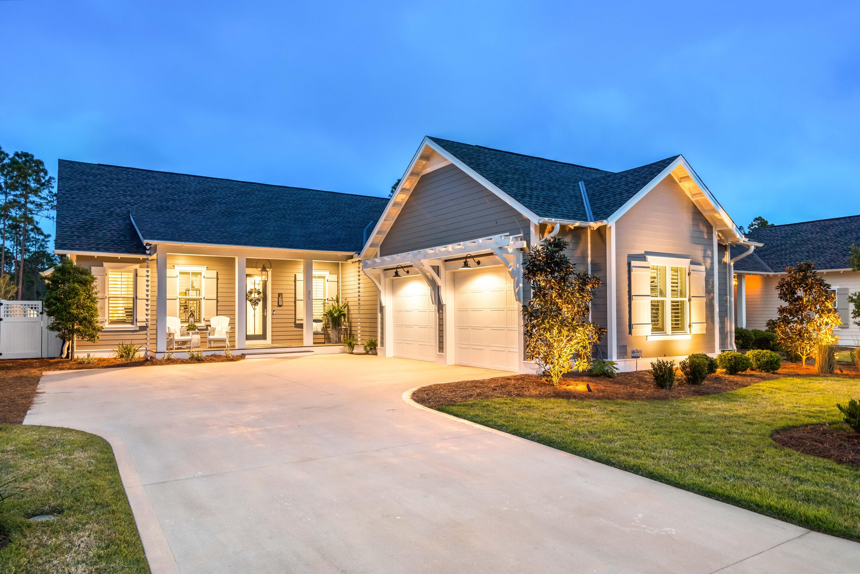 Just Reduced $100,000. Built in 2020, this impeccable, highly upgraded Huff Home offers seamless one-level living with a private pool on a quiet, 5-home street in the desirable Stillwater Phase of Watersound Origins. Situated on a large, private lot with a wooded preserve in the back and a community park in the front, enjoy a calming sense of seclusion at this Gardenia plan with 2,770 sq ft of spacious living area with 4 large bedrooms, an office, and 3.5 bathrooms. From the moment of entry, notice an array of customizations including 10' ceilings, 8' doors, and crown molding throughout as well as shiplap accents and 4.5' plantation shutters. The living room is anchored by an electric fireplace with reclaimed wood mantle and custom, built-in shelving. Plus a well-equipped, gourmet kitchen. Expertly equipped, the kitchen offers floor-to-ceiling cabinets, granite countertops, and Bosch stainless steel appliances including a vent hood and Sharp drawer microwave. All bedrooms are spacious enough to accommodate king-size beds plus feature bathrooms with designer-selected tile and extended closets outfitted with built-ins.
Outdoors, the home boasts a large paver patio, a saltwater, heated, Gunite/Pebble Tech pool and spa as well as a fenced-in backyard with privacy fence, irrigation system, and iPhone-controlled pool and spa equipment. Gutters, downspouts, and rain chains have been installed to siphon water away from the home, and twinkling lights and landscape lighting have been added to enhance the backyard ambiance. The home also features over 390 sq ft of covered porches, including a large, inviting screened-in porch. The extended garage has custom storage and a commercial grade floor treatment as well as a washtub. Additional highlights include an alarm system with door and window sensors, a Culligan reverse-osmosis water filtration system, and a 24 KW whole-house generator. This is truly a one-of-a-kind home, offering all-one-level living with high-end finishes, custom upgrades, and ample space for entertaining and relaxing.
Homeowners can access Watersound Origins fitness center, seasonally heated community pool, and direct dock access to Lake Powell with kayaks and canoes provided by the community. Plus the Executive Golf course, tennis / pickle ball courts, basketball court and hiking/biking trails all within the community. Watersound Origins also connects to the Panama City Beach Conservation Park via a 5-mile trail for the nature lover. Located just a short distance from the community town center with Brand New Publix, Scenic Highway 30A with countless dining, local shopping, events, and attractions. Owners also have the opportunity to join the St. Joe Beach Club featuring: private beach access, beach services, 2 pools, multiple restaurants, and a bar with gulf views, 2 private golf courses (Camp Creek and Sharks Tooth ) and the brand new Lifestyle Center at Camp Creek. Please inquire with membership for more info and latest offerings.