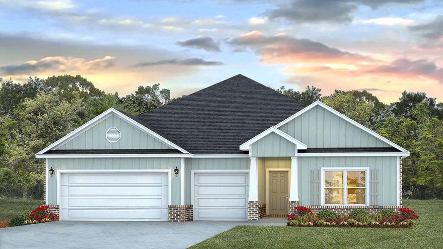 Welcome to 132 Farm Owl Drive W, a new home under construction at Owl's Head Farms in Freeport Florida. This home has an expansive foyer that leads into a well-designed open concept living space with 9' ceilings. Off the entry hall there are two spacious bedrooms that share a modern pass-through full bathroom, perfect for guests or family. The heart of the home reveals a beautifully appointed kitchen, boasting quartz countertops and a tile backsplash, walk-in pantry, sleek stainless-steel appliances, an oversized island that overlooks the great room allowing for entertaining family and guests. An adjacent formal dining nook is full of light with large windows.