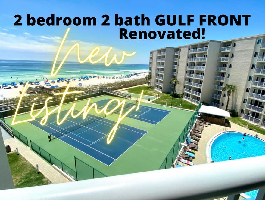 DIRECT GULF FRONT! 5th Floor! Renovated! Gated community! Directly ON THE BEACH! This 2 bedroom 2 bath unit  at Holiday Surf and Racquet Club, the highly sought after gated condo community on  prestigious Holiday Isle in Destin is the one you've been waiting for! All updated windows and doors featuring large missile impact glass for supreme hurricane protection without the need for shutters. This unit has been renovated to include the gorgeous bathroom renovations, master tub/shower conversion, dry bar built in, flooring, furnishings, added lighting, and was even pre-wired and retrofitted to allow for you to add your own washer/dryer! You'll love the sunset views from this unit and watching the dolphins play from your private balcony. The coastal decor and furnishings are well designed and the unit is well appointed. HSRC has some of the lowest carrying costs in Destin, and the entire complex has undergone extensive exterior renovations and improvements. This unit could become your own rental machine or the perfect place for primary or secondary residence. Come enjoy your own piece of paradise! Act fast before the sun sets on this opportunity!