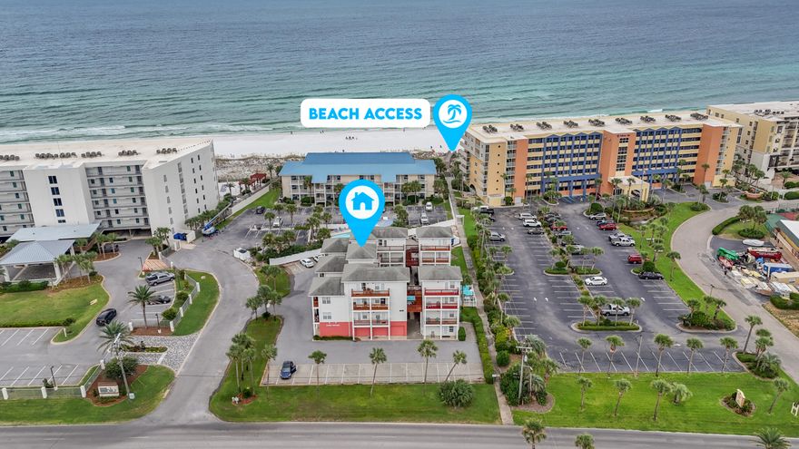 This beautiful Sunset Cottages condo is on Okaloosa Island and ready for new owners! 1/1 with 2 bunks in the hallway, and a sleeper sofa, so 6 people can easily enjoy their beach vacation! This unit has 2 balconies with seating, a view of the pool from the bedroom, and a gulf view from the living room balcony. Hardwood floors throughout, new stainless-steel appliances, coastal decor, very clean and well maintained! Washer and dryer is in the unit. Private access to the beach and the pool is just a few yards from your front door! Everything in the unit conveys except for the 'Captain D's' picture on the kitchen wall. Buyer to verify sf, schools, HOA docs, and anything else that may influence their decision to purchase this unit.