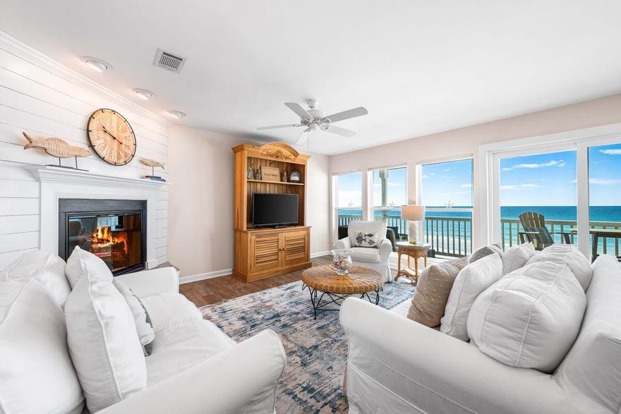 Elevate your coastal lifestyle with this lovely three-bedroom, three-bath beachfront condo located on the third floor of Sugar Dunes in Santa Rosa Beach. Spanning 1,477 square feet, this exceptional property offers uninterrupted gulf views from an oversized balcony, with private stairs granting seamless access to the sugar-white sands below. Sugar Dunes is an exclusive 24-unit gated community, well maintained with recent updates, including Hardie board siding, a durable metal roof and storm-impact-resistant windows. The condo's spacious open floor plan features a well-appointed kitchen with stainless steel appliances, ample counter space and a dining area designed for gatherings. The master suite boasts a private bath with dual vanities, a soaking tub and a walk-in shower, while two additional bedrooms, one with a queen and twin bed, provide private ensuite baths for ultimate comfort. A full-sized laundry room adds convenience. This unit stands out with a deep, detached two-car garage and a rare 15' x 15' secure storage room  perfect for stowing beach gear or personal items. Sugar Dunes owners enjoy deeded private beach access, with beach setup included in the HOA, ensuring an uncrowded, serene shoreline experience. Located along Scenic Highway 30A, you're just minutes from Seagrove's charming shops, dining and entertainment options, as well as nearby Seaside, Florida, Seacrest and Rosemary Beach. Whether seeking a tranquil primary residence, a stylish second home or a high-yield rental property, this rare gem delivers a blend of elegance, privacy and convenience. Opportunities like this are truly rare along 30A's coveted coastline