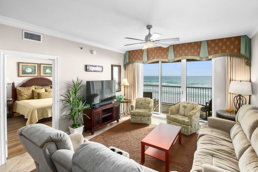 AZURE the Showplace of Okaloosa Island. This Rare 3 B/R 3 B/A Media Room (with bunks rents as a 4 B/R) unit in the Beautiful Mediterranean Styled Azure offers Amazing Views of the Emerald Gulf Waters and Sugar Sand Beaches of Okaloosa Island. Featuring 9' Ceilings, Crown Molding, Granite Counter Tops, Stainless Steel Appliances, Large Master Bath with Jacuzzi Tub and Separate Walk-in Shower. Resort Amenities include Two Large Pools (one heated), Two Hot Tubs, Water Feature, Large Modern Exercise Room, Grill Area, Covered Gated Parking Area, 515' Beach with Private Access, and Beautiful Lush Landscaping. Azure is within walking distance of all the Islands Restaurants, the Boardwalk and Pier, and the Gulfarium. Already $80,371.00 on books for 2023 in Rental Income. Transferrable to New Owner