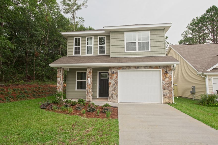 This cottage style, two story home has a spacious open downstairs floor plan. Kitchen is complete with breakfast bar, pantry, stainless steel appliances all over-looking the Dining area. French doors off the Family room leads you to the privacy-fenced back yard with patio. Upstairs offers a Full Bathroom, Utility room and three spacious bedrooms. The Master suite includes dual vanities, a large walk-in closet, separate shower and garden tub. Decorative Columns, cedar shake vinyl siding and stone exterior accent the exterior of the home. Fully landscaped yard with sod in front back and sides. Actual colors may vary. Pictures are from a previously built home. Seller to pay $3000 towards buyers closing costs with the use of preferred lender. See more comments section for color selections. Color selections are as follows: Carpet Derby- Creek in bedrooms, Luxury Vinyl Plank (Family room, dining room, Kitchen, 1/2 bath, foyer, loft, utility, and under the stairs. 
White spa sinks, Shutters black, 
Kitchen cabinets- White Shaker, countertop-spring carnival
Master Bath cabinets- Espresso shaker
Tile-Town gray (Master and upstairs bath)
Satin Nickel hardware