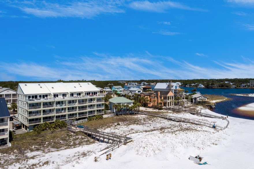 Beautifully updated, this GULF FRONT condo is perfectly positioned in the heart of Seagrove Beach. Featuring expansive gulf views from the modern upgraded kitchen, living/dining area, and private balcony, this unit boasts a master bedroom with king bed, updated bath, hall bunks, and washer/dryer.  Commodore's Retreat is a low density 24-unit development in Seagrove Beach just steps to the Eastern Lake outfall and a short bike ride to Seaside as well as Greenway Station, 30A's newest shopping and dining experience. Amenities include a community pool, private beach access, BBQ area, covered parking, private storage unit, and elevator.  In addition to the beach access, enjoy paddle boarding and kayaking in Eastern Lake, one of 30A's rare coastal dune lakes! Offered fully furnished and rental ready, this condo is perfect for use as a rental property or private beach getaway. Live the beach life!