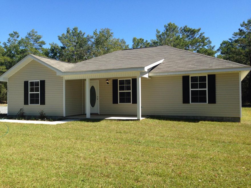 THIS IS A GREAT BRAND NEW FLOOR PLAN NEVER BEFORE BUILT IN THIS AREA. LOCATED ON A PAVED ROAD SURROUNDED BY NICE HOMES THIS FLOOR PLAN OFFERS 3 BEDROOMS 2 BATHS ALL ON 1.65 ACRE! THE HOME WELCOMES YOU WITH A 6X16 COVERED FRONT PORCH. YOU ENTER INTO THE LARGE OPEN GREAT ROOM THAT ALSO CONNECTS TO THE DINING AND KITCHEN AND IS PERFECT AND EASY FOR ANY TYPE OF ENTERTAINING. THE SPLIT FLOOR PLAN OFFERS A LARGE MASTER SUITE WITH A 10X7 WALK IN CLOSET AND SUPER MASTER BATH. THE LAUNDRY AREA IS CONVENIENTLY LOCATED JUST OFF THE KITCHEN AND IS AMPLE FOR ANY SIZE FAMILY. THE TWO ADDITIONAL BEDROOMS OFFER PLENTY OF SPACE. CENTRALLY LOCATED TO EGLIN AFB, CRESTVIEW AND DEFUNIAK SPRINGS.