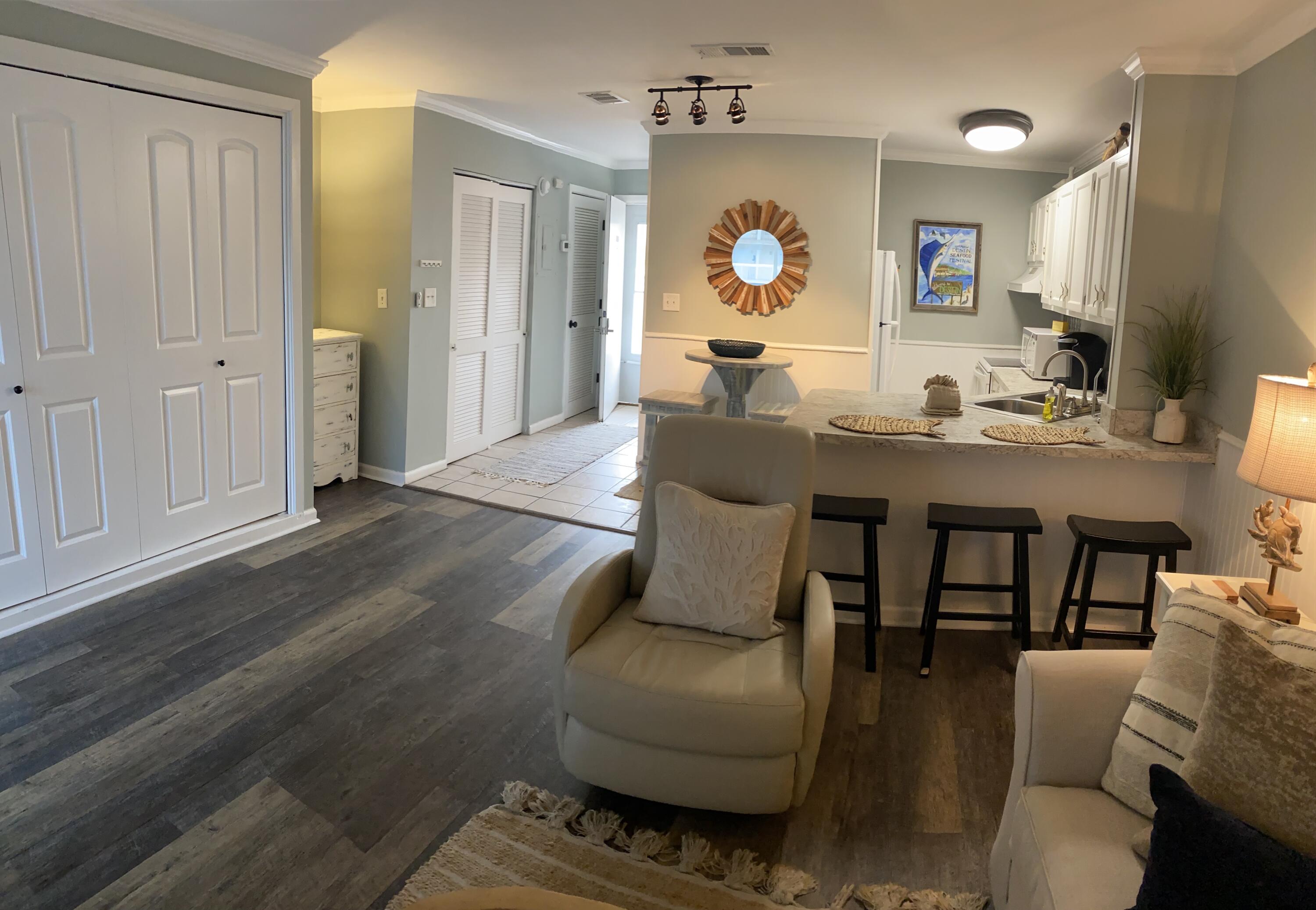 Upgraded studio condo w/ balcony overlooking pool & courtyard. Located near the SPC entrance, just a short way to the beach. Nicely furnished studio unit that has great rental potential.SPC is a medium density residential style resort occupying 43 acres in the heart of downtown Destin. Renters and owners love it being just two stories. Favorite amenities include 1100 ft beachfront w/seasonal chair/umbrella rental service and Rick's Sandbar & Grill, Louisiana Lagnappe restaurant, 5 pools, 6 tennis courts, canal boat docking by reservation, Marina for long term slip rentals upon availability, boat launch, bocci ball, shuffleboard, event center, and the popular 9 hole par three pitch and putt golf course.