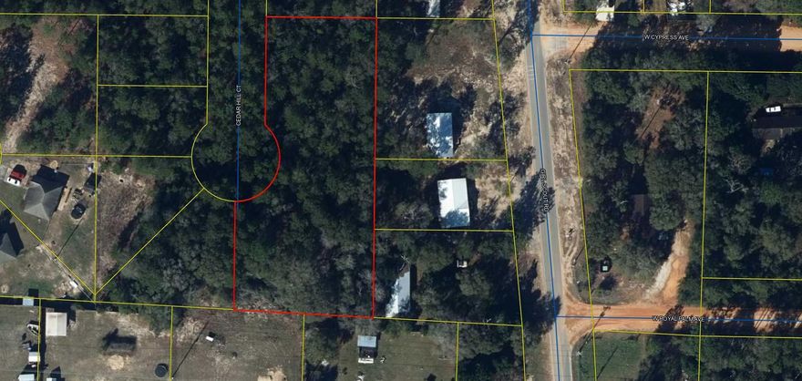 4 lots adjoining lots, one block off Hwy 90 W.Survey is attached under document tab.  Lots are lightly wooded and level.  Access road needs to be cleared by the Buyer.  There is a trail that you may walk down to view the lots.  Cedar Hill Court is on the original Plat, but was never established due to no one living on the short cul-de-sac road.   Survey flags clearly show  where each lot is located.  Call Mossy Head Water Dept. for availability of putting in a water tap.