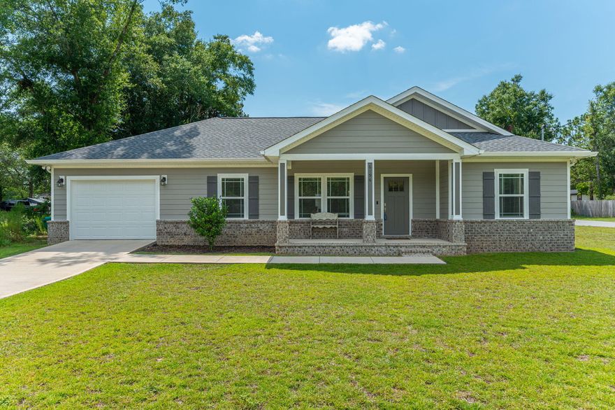 COMFORT, BEAUTY + PRACTICALITY = LOVE IT!!! Some homes blend the right ingredients to create the most desirable living experience. This 3/2, craftsman home is a perfect example! Front porch is just the beginning. Open living, split floor plan design with bright sunny kitchen ,white cabinets, SS appliances, mud room off the garage and laundry room are some of the special details that please! Primary Bedroom includes walk-in closet,w/built-in vanity in shower-only Primary bath. LVP in the living areas. Built-In desk in additional bedroom. Covered back porch lends itself to leisurely moments with a book & some shade! This home has gutters and irrigation for ease in keeping that yard green.  Looks like a best-seller!
