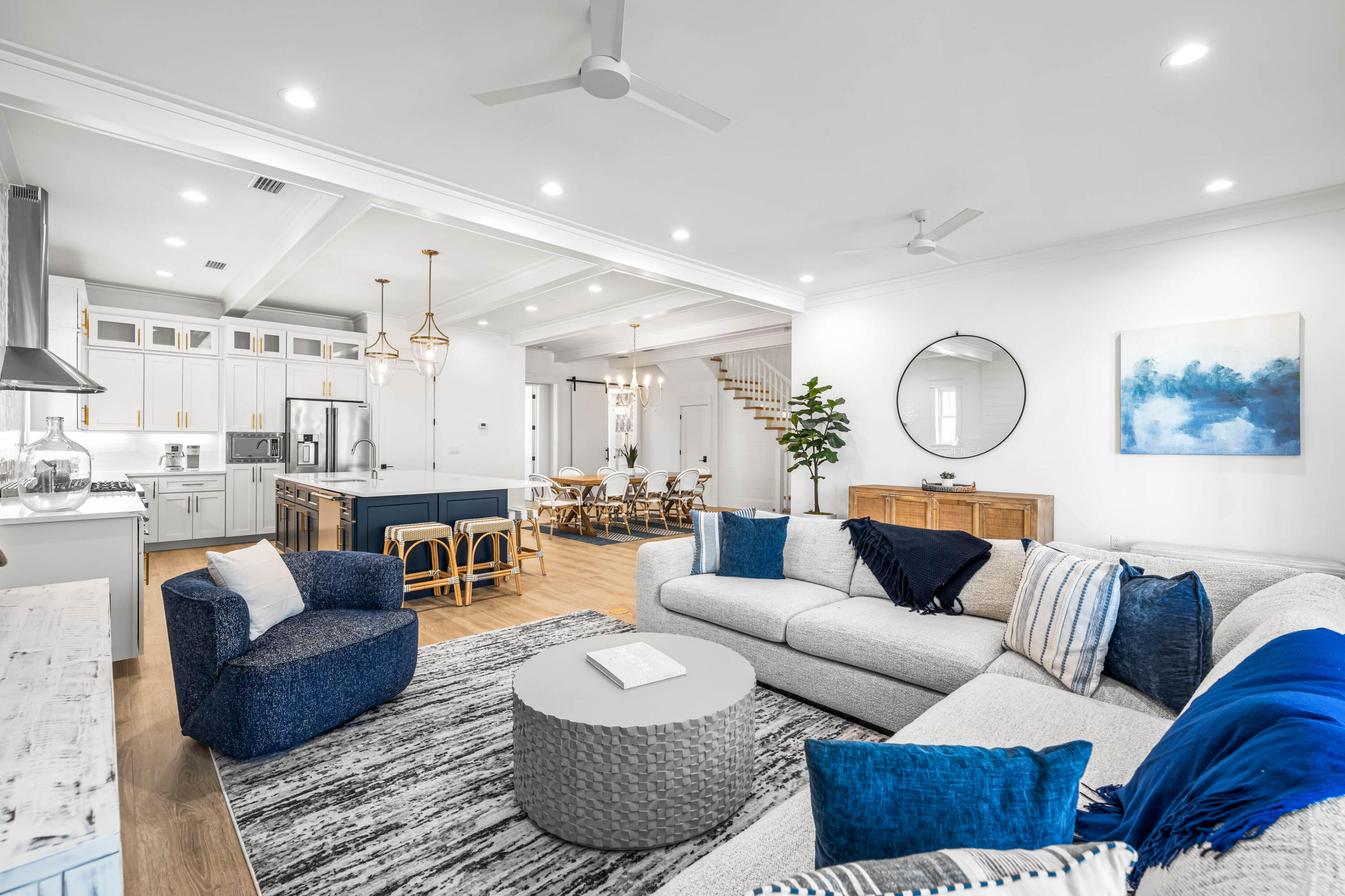 This incredible NEW CONSTRUCTION coastal home is located south of 30A in the highly sought-after Eastern Lake neighborhood. This home is just a short walk away from the public beach access. Boasting almost 4000 sq ft, this home encompasses 5 bedrooms, 1 Bunk Room, 5 full baths, 2 half baths, Loft/Game room, 1-car garage, and a private pool making it perfectly suited as a primary residence, second home, or investment property with no HOA! Notable features of the home include high end LVP floors throughout the common areas and bedrooms, beautiful custom backsplash in the kitchen and bathrooms, trim accent walls, and gorgeous custom lighting throughout. This home offers the added benefits of steel framing, including higher wind, termite, and fire resistance resulting in significantly reduced insurance premiums. Please see the document section for the selections/finishes for this home (furnishings also)!
The first level offers an accommodating open floor plan and features a lovely great room with recessed lighting, paneled walls and direct access to the large covered porch. The kitchen is beautiful with Quartz countertops, custom tile backsplash, large island/breakfast bar with pendant lighting, and stainless steel appliances. The kitchen comes with a 6-burner gas range and beautiful vented hood. The spacious master bedroom is also on the first level and features a walk-in closet and luxurious en-suite master bath. The master bath offers a double vanity with Quartz countertops, garden tub with tile wall and gorgeous chandelier, and a walk-in tile shower with frameless glass door. Also, on the first level is a sunroom off of the living area leading out to the outdoor deck and pool area. This area has a powder bath, custom shelving and hooks for towels and laundry making it super convenient being adjacent to the pool area. An Ice maker and an under counter beverage center are in this sunroom as well making it super easy to access drinks while enjoying your outdoor sanctuary! The pool area also comes with a beautiful outdoor kitchen/grilling area with granite countertops perfect for enjoying a pool day with family and friends!
The additional 4 bedrooms are all generous in size and located on the second level, giving the master bedroom extra privacy. Two of the bedrooms feature en-suite bathrooms and direct access to a large covered porch. One of these could be considered a second master suite as it features two walk-in closets and a double vanity in the en-suite bathroom. Two of the bedrooms share a Jack and Jill bathroom with one of these bedrooms offering a walk-in closet. The fifth bedroom is a bunk room with built-in bunk beds great for the kids!
The third level offers an enormous bonus room with a wet bar, beverage center and a half bath making it the perfect entertainment space! In addition to this great third level bonus space, the two large porches, pool deck, and fenced-in back yard are also perfect for entertaining. **Photos are of a previous home this builder built down the road. Photos are of the same floor plan, but the finishes will be slightly different.**
Situated next to Eastern Lake, a rare coastal dune lake, and the Gulf of Mexico, this home enjoys quick and easy access to all that the coastal lifestyle has to offer such as kayaking, canoeing, paddle boarding, swimming, fishing, and boating (only small motorboats are allowed on the coastal dune lake). There is a public boat ramp at the county park on Lakewood Drive and a public beach access at the outfall on South Gulf Drive & Eastern Lake Road. With a short stroll over to the public beach access, you will have your toes in the sugar-white sand along the emerald green and crystal blue waters of the Gulf of Mexico within just minutes! Old Florida Fish House is also a short stroll away on the north side of 30A and offers delicious lakeside dining and live music. While Seagrove definitely has a small town charm, it also has a luxurious side to it with Greenway Station a short walk away offering premier dining, boutique shopping, art galleries, art festivals, outdoor concerts, bike paths, and neighbors the upscale communities of Seaside & Watersound. Don't miss the opportunity to make this phenomenal home a great rental investment, vacation retreat, or a full-time residence!