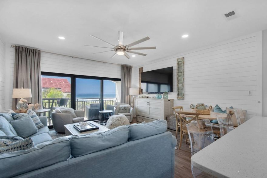 Investor alert! Have you been waiting for the ultimate fully renovated 30A beachfront condo in the heart of Seagrove with incredible ocean views and huge rental potential? Well this is your lucky day! Located in the popular Palms at Seagrove condominium community, this stunning 1B/2B with built-in bunks, this showstopper condo has been completed remodeled and is ready to start working for you as an income producing vacation rental. Every inch of this charming coastal retreat has been thoughtfully and masterfully remodeled. With white, bright shiplap walls, built-in bunk beds, new vinyl plank flooring, paint, new bathrooms and a completely remodeled kitchen with quartz counters, tile backsplash, white cabinetry and stainless appliances, this is like walking into a brand new construction. Conveniently located on the south side of 30A in the heart of Seagrove, this remodeled condo is steps aways from the complex deeded beach access and community pool. Exquisitely decorated and equally functional, this coastal retreat comfortably sleeps six with a Queen cabinet/Murphy bed in the living room, a roomy sectional, built-in hallway bunks and a king size master ensuite with glass enclosed shower. Guests have access to a second full bath and stackable-full size laundry located in the hall. HVAC unit is brand new having been replaced during renovation. Unit is fully-furnished, turnkey and ready for the summer rental season. 

This community recently completed an exterior painting, balcony and slider door replacement project and assessment has been paid in full for the new investor owners to enjoy. You won't find a better view, location, one bed/two bath condominium with hallway bunks for under $900K anywhere on 30A. Condo docs, rental projections and cost to own are available in agent documents section. This unit was offline for rentals during exterior building remodel and just started booking again with iTrip as of May 2022. Before pics of condo prior to rental are available upon request. Reservations following closing date all convey to new buyer. Room measurements and square footage is approximate and should be verified by buyer. 