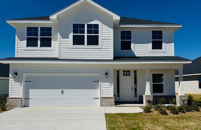 Builder pays the bulk of closing costs with a preferred lender and is also offering 4.99% FHA or VA financing with up to $10K in flex money. The Bluffs Subdivision is located 3.2 miles north of the intersection of Hwy 20 and Hwy 331. Popular Craftsman 4 BR/3 BA home with Hardiboard siding and brick skirt. White siding with black window frames and a black front door makes curb appeal POP! Interior features 9' ceilings on first floor and 8' upstairs, 8' entry doors, and game room on second floor. Trey ceiling in master with a large walk in closet. Durable CoreTec Pro Plus LVP flooring on the entire main floor and in wet areas upstairs. Community Pool and Cabanas to be built by Subdivision Developer.