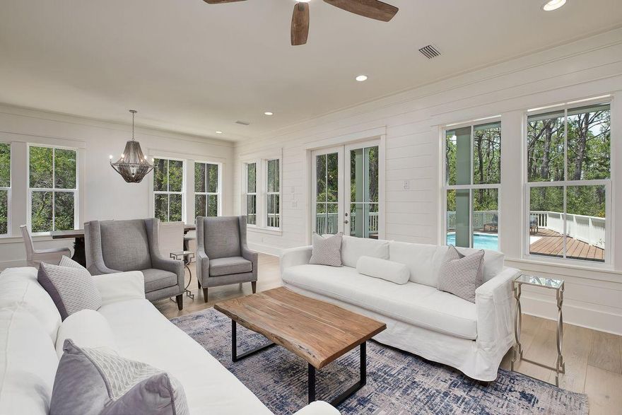 Exceptional proximity to the beach paired with an incredible naturalistic private setting characterize this beautiful new construction home primely located in the tranquil beachside neighborhood of Treetop. Exemplary coastal construction and finely appointed design details define this five bedroom, five and a half bath property which offers gated access to the Seacrest beach neighborhood as well as a direct ingress and egress to highway 98 and an impressive two story footprint with a large open floor plan that includes notable features such as dual master suites with coffered ceilings, a gourmet chef's kitchen fully equipped for entertaining and gas range, oak hardwood floors, private heated pool overlooking a preserve, multiple porches to enjoy the tranquil outdoor environment as well as