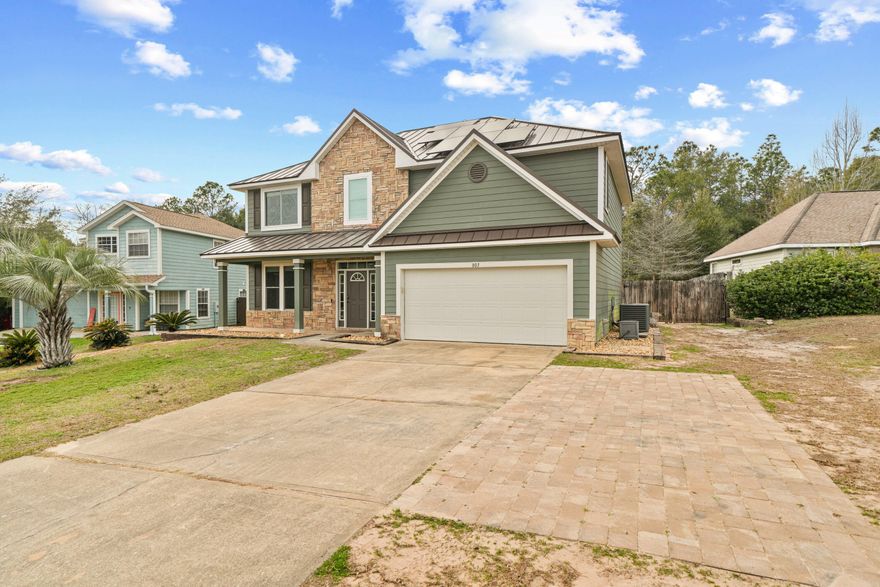 NEW PHOTOSCOMING SOON! Spacious & ideally located - this 4 bd/2.5 bath home sits in Sandy Ridge Estates just off Antioch Rd in South Crestview.  The spacious foyer opens to a well designed main level featuring formal living & dining rooms, eat-in kitchen (granite/stainless steel & dedicated pantry), family room & 2 car garage (keyless entry & cameras throughout). Home is super efficient with brand new windows/metal roof and SOLAR! Backyard is fully fenced (pets okay w/owner approval & restrictions apply) with North side double gate allowing for Boat/RV parking. Upstairs you will find all 4 bedrooms, split with upstairs laundry! Master suite features soaking tub, shower & large walk in closet - ALL closets have built in closet systems for added convenience. Call today for your showing