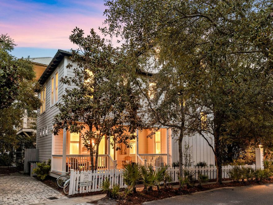 Just 150 steps from private deeded beach access and serene Eastern Lake, this Florida cottage offers a true coastal retreat. Located in the sought-after Summer's Edge community, residents enjoy two community pools (one heated) and convenient proximity to 30A dining, shopping, and entertainment. Extensive updates include new HVACs and water heaters, replacement windows and doors, and fresh paint inside and out. A paved walkway leads to the welcoming front porch, which overlooks a quiet, tree-lined street. Inside, hardwood floors flow through the open-concept living and dining areas. The remodeled kitchen features a new gas stove, sink, microwave, dishwasher, beverage refrigerator, and granite countertops. The island bar and dining space provide plenty of room for gatherings. A half bath and large owner's closet complete the main level. Upstairs, three bedrooms each include a private bath. Two are spacious suites, and the third offers built-in bunks to accommodate six. A laundry room is also located on this floor. The third level adds a queen bedroom with ensuite bath and a large outdoor deck with sunset views. All four bathrooms have been fully remodeled with seamless glass showers, granite vanities, and updated cabinetry and fixtures. Additional features include a paved driveway with parking and easy walkability to nearby Greenway Station, where dining and shopping options await. Neighboring communities such as Seaside, Seagrove, and Rosemary Beach offer additional coastal amenities.