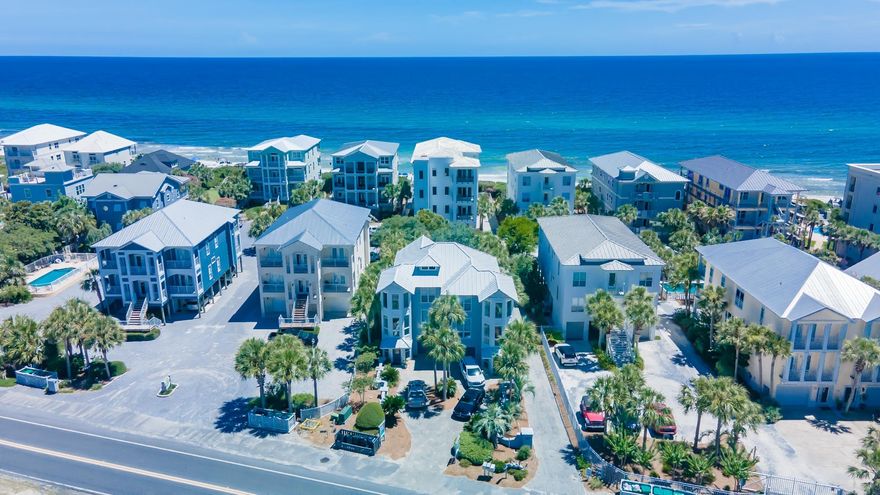 DUPLEX - Located on the South side of the popular beach road of county highway 30A, one house back from the Gulf of Mexico with private deeded beach walkover and a private pool, this 3 story duplex makes a wonderful rental opportunity or 2nd home for 2 families.  Each unit boasts 3 bedrooms and 3 bathrooms, with separate laundry and a 1 car garage.  New floors, built in bunk beds, overhead fans, trash receptacle, furniture, garage doors, appliances, interior paint, beach walkover in the last 3 years.  Patio and deck redone in 2015.  Please see documents for further detail on improvements and beach walkover responsibility.  Please note rental  numbers in documents and the high owner usage.