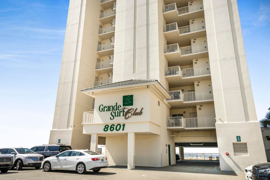 Welcome to your beach destination in this stunning 14th Floor Condo at Grande Surf Club.  With only two units per floor, this charming condominium offers privacy with gated entry and coded elevator access.  This furnished unit has beautiful marble flooring, new carpet and recently painted.  Newer stainless steel appliances complement the kitchen.  The water heater was replaced 2024, HVAC appx 4 years old, refrigerator 2024, and dishwasher, stove, microwave 2023.  Along with this unit is also a dedicated parking space labeled 14-E.  Don't miss out to own this piece of luxury.  Schedule your private showing today and experience coast living at its finest!  If measurements deemed important, please verify.