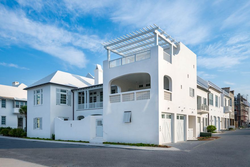 Acquired excellence has been achieved with the exquisite architectural design of 243 Sea Garden Street by architect Gary William Justiss. Meticulously bound in all details beginning with Venetian Plaster walls & ceilings throughout to acquiring all possible water views of the Gulf of Mexico's emerald waters 100 yards away.243 Sea Garden Street encapsulates grandeur and functional living for partial or primary residency. Water views resonate from the 2nd level kitchen, dining, & living rooms transitioning from the 2nd level terrace to the 3rd level media/entertaining room & terrace.Indoor & outdoor living comingle creating compatibility into one space taking full advantage of the homes numerous outdoor gathering locations from the courtyard with pool, 2nd level terrace