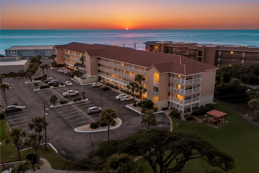 Exquisitely renovated second floor condo at Ciboney with Gulf views! Upon entering the condo the pride of ownership is evident. Gulf-facing primary suite with balcony access. Spacious guest bedroom with a king bed and ensuite bathroom. Separate bunk room so everyone has their own space! Designer selected furnishings, all new and never used.  All new kitchen cabinets, quartz countertops, stainless appliances, light fixtures, toilets, flooring and paint. Ciboney has a gated private beach access, a seasonally heated pool, tennis and pickleball courts, grilling station and plenty of parking for you and your guests. The location is prime with walking distance to many restaurants, shops and live music. The 6 1/2 mile walking and bike trail is perfect to enjoy the views of the aqua gulf waters.