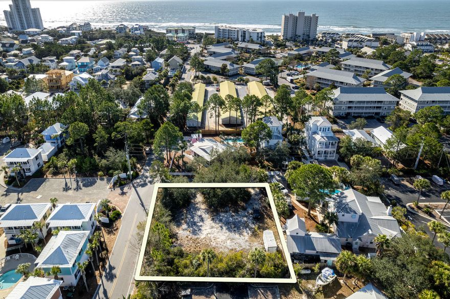 A quarter mile to the beach and vacant lot in Seagrove is located within steps to 30A and all Seagrove has to offer.  This large lot is located with no HOA or build out time required.  The low density of this street is ideal location for short term rental home, second home or primary residence.  The oversizes lot of 80 by 100 can accommodate a large primary home and pool. Another option is to apply for lot split (survey in notes and analysis available) to build 2 homes in the heart of Seagrove Beach.  This lot is located 2 miles East of Seaside and 6 miles west of Alys Beach making it perfect spot to enjoy all the towns of 30A. The new Greenway Station featuring high end shopping such as Free People, Vineyard fines and Coast Hippie is just 1 mile by bike or golf cart. The newly opened development includes many dining options such as Wild Olive for an upscale meal, Turbo Coffee, Pecan Jacks (a local favorite with homemade ice cream) and Local Cantina.

The last sale on the street was in June for $1,815,000 on 2400 square foot home built in 2006. The rear of the lots backs up to overflow golf cart parking for Seagrove Highlands providing privacy and low noise. 

A new beach access is to be built just around the corner at Hinton Rd. It includes parking for cars, LSV, bicycles and a 1,011 square foot restroom facility, handicap -accessible dune walk over and connectivity to multi use path just across from Thirty A. They have broken ground and anticipate the beach access to be open by May 2025.  
