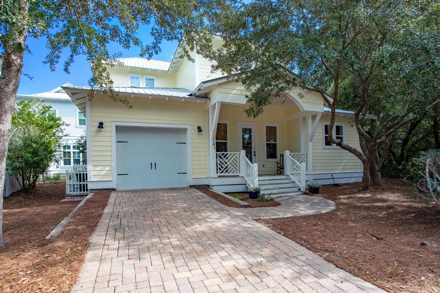 Ideally located South of 30A in Seagrove Beach between Seaside to the West and Alys and Rosemary Beach to the East, this old Florida style cottage is in the community of Cottages at Eastern Lake. Boat ramp and Park are diagonal from property.  Beach access is .4 of a mile from front porch and is a perfect distance for walking, biking or taking the included golf cart to the beach.  Community Pool is close by.  Built in 2011, well maintained with recent updates--new master bath, new wood floors in all bedrooms, paver back deck, new AC units and kitchen appliances.  Fully furnished and ready to use as a vacation getaway or as an income producing rental property.  6 Seater golf cart with lithium battery is included