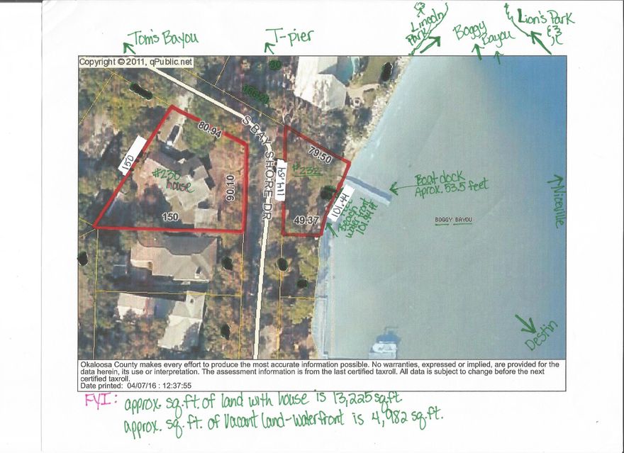 Great investment property, won't last long! This waterfront/water view property is a must see & rare opportunity! Located only 2 miles from the military base on scenic Bayshore Drive S. This 3 bedroom, 2 bath home is nestled on a very large corner lot. Perfect for anyone that loves spending time on or near the water! Breathtaking views from the large windows of the family room at the front of the house. Kitchen area is accented with brick, tile and stained wood cabinets for a warm, cozy atmosphere. Directly across the street is an adjacent, smaller lot with 101 feet of waterfront, a seawall, beach and boat dock; all included in the sale with this fixer-uppers' dream! Within walking distance from Florida Park and beautiful Boggy Bayou!