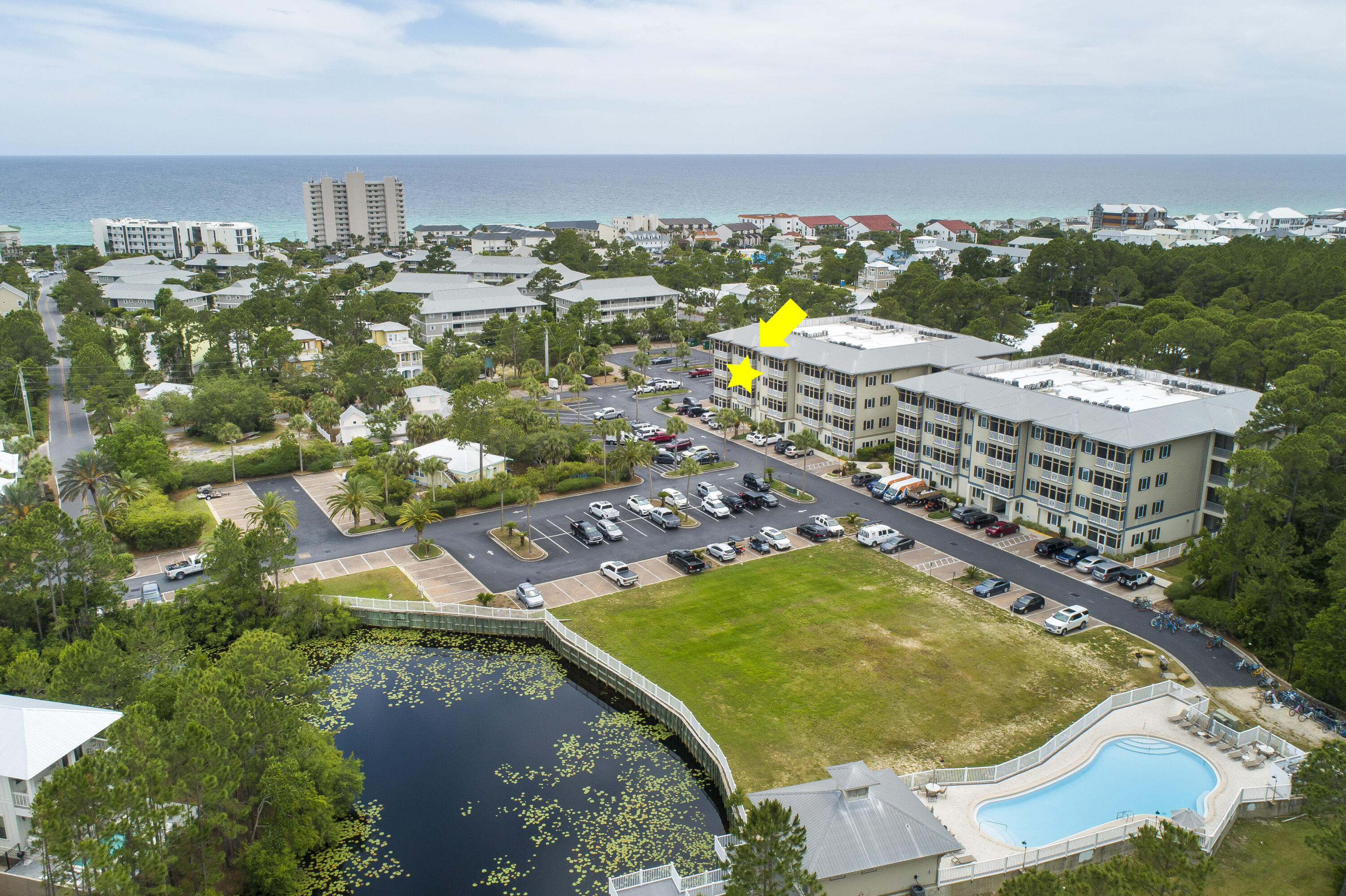 Beautiful unit in Seagrove Highlands being sold fully furnished. The tall ceilings throughout give a great spacious feel. Tile through the main areas along with new laminate in the bedrooms. This unit has been refreshed with new paint, furnishings, etc. Easy access to the unit via elevator and separate storage area for beach gear on the same floor. Seagrove Highlands is located in the heart of Seagrove and an easy walk to 30A and the beach This gated community offers a pool, elevators and tons of parking. You cannot beat this location!