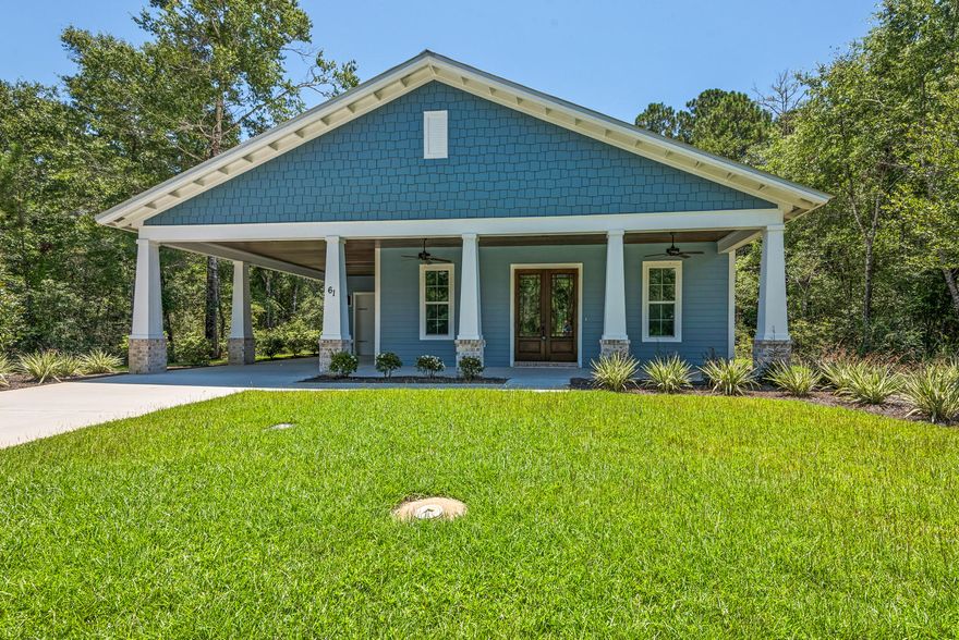 NEW CONSTRUCTION CUSTOM HOME - Unique coastal-craftsman style home makes luxury living affordable. Home exterior features include Hardiplank siding, irrigation system with well, exposed rafter tails, metal roof, tongue and groove stained porch ceilings, and professional landscaping. The interior boasts upgraded lighting, granite counters, custom cabinets, solid wood doors, hardwood and travertine floors in the main living areas and bathrooms, impact windows, and more. Minutes to the Beaches of South Walton, Scenic Highway 30a, Choctawhatchee Bay, a county boat launch and fishing pier, and what will soon be a waterfront county park. Breaking ground on tennis courts and new Entrance. Follow the growth. Call your agent today