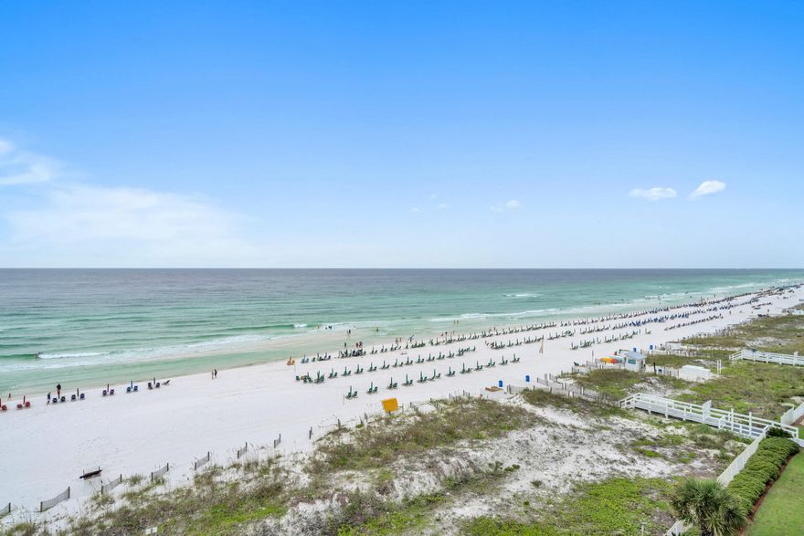 This lovely condo is your ticket to the fabulous beach lifestyle.  Fantastic view of the Gulf of Mexico from the balcony and from the Master bedroom. This condo is on the top floor for maximum view and no one above to make any noise.  Sparkling beach side pool.  No short term rentals allowed means less noise and crowds.  Remodeled with travertine tile, Golden Eagle granite, and stainless steel appliances.  Open floor plan provides great flow. Fitness center and community  room are next to the pool.  Many fun restaurants and attractions in the area. Primo Destin location.  Offered unfurnished. Make all offers on 'As Is ' contract.